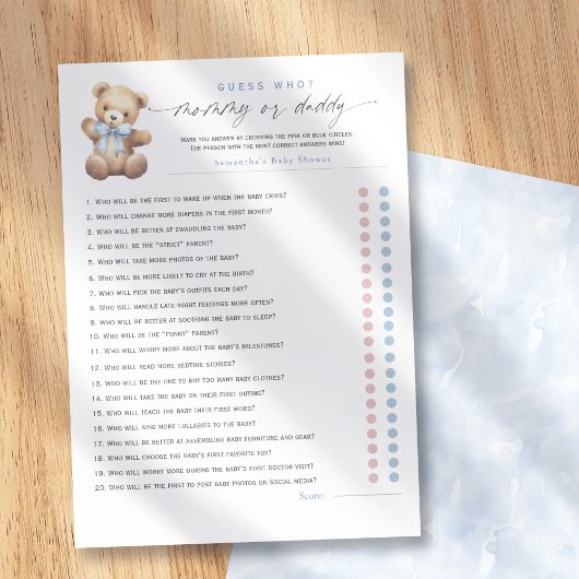 Blue Bearly Wait–Mommy or Daddy? 20-Questions game アドバイスカード