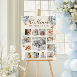 Blue Beary First Birthday Photo Timeline ポスター