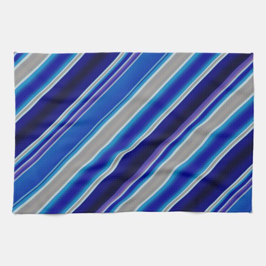 Blue Beige and Lavender Stripes キッチンタオル (横)