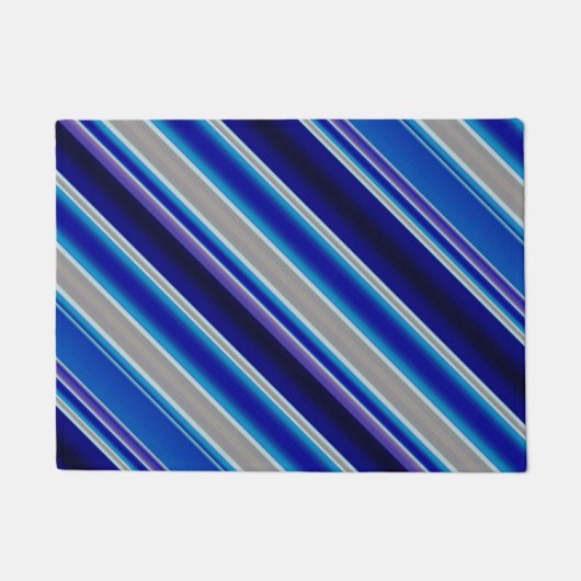Blue Beige and Lavender Stripes  ドアマット (正面)