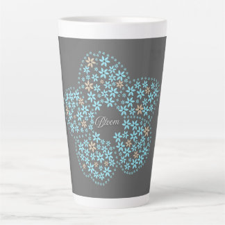 Blue Beige Floral Bloom – Dark Grey Botanical Mode カフェラテマグ