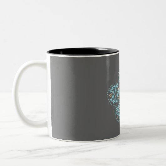Blue Beige Floral Bloom – Dark Grey Botanical Mode ツートーンマグカップ (左)
