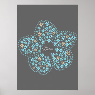 Blue Beige Floral Bloom – Dark Grey Botanical Mode ポスター