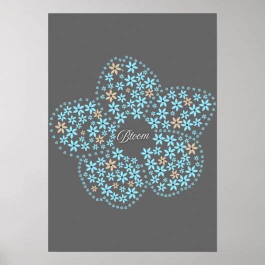 Blue Beige Floral Bloom – Dark Grey Botanical Mode ポスター (正面)