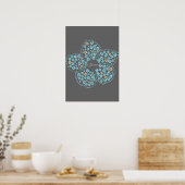 Blue Beige Floral Bloom – Dark Grey Botanical Mode ポスター (キッチン)