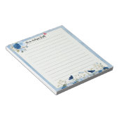 Blue Beige Floral Heart Custom Name Notepad ノートパッド (アングル)