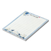 Blue Beige Floral Heart Custom Name Notepad ノートパッド (回転)