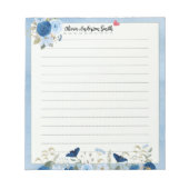 Blue Beige Floral Heart Custom Name Notepad ノートパッド (正面)