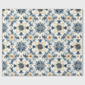 Blue & Beige Floral Tile Wrapping Paper, Antique  ラッピングペーパー (フラット)