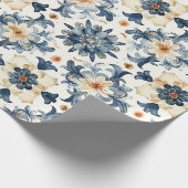 Blue & Beige Floral Tile Wrapping Paper, Antique  ラッピングペーパー (角)