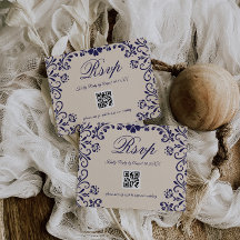Blue Beige Floral Wedding QR