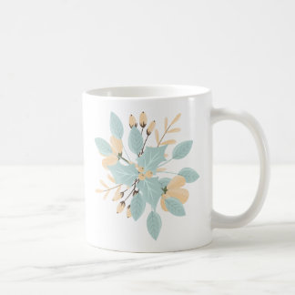 Blue Beige Pastel Winter Botanical Illustration コーヒーマグカップ
