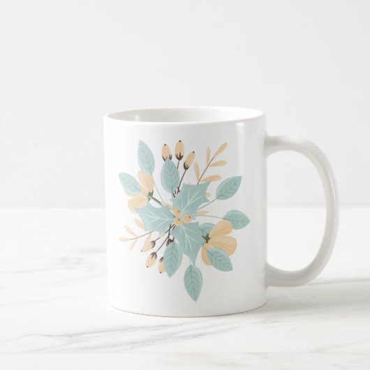 Blue Beige Pastel Winter Botanical Illustration コーヒーマグカップ (右)