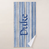 Blue Beige Striped Pattern Design Pet Towel バスタオル (バスタオル)