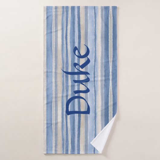 Blue Beige Striped Pattern Design Pet Towel バスタオル (バスタオル)