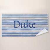 Blue Beige Striped Pattern Design Pet Towel バスタオル (バスタオル)