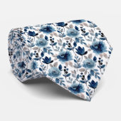 Blue Beige Watercolor Floral Groom Groomsman  ネクタイ (ロール)