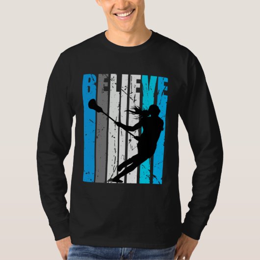 Blue Believe Lacrosse Motivational Girls Team Retr Tシャツ (正面)