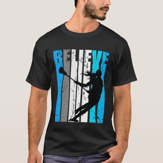Blue Believe Lacrosse Motivational Girls Team Retr Tシャツ (正面)