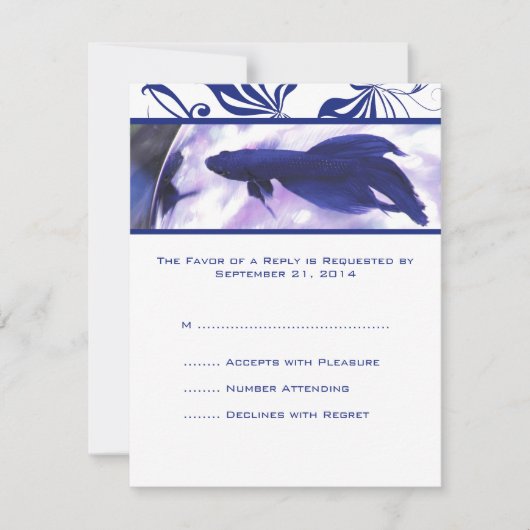 Blue Betta Fish結婚式RSVPカード 出欠カード (正面)