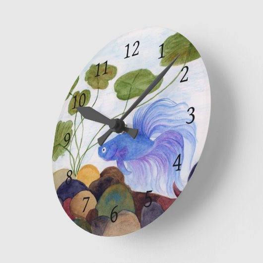 Blue Betta Fish ラウンド壁時計 (傾斜)