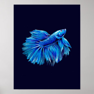Blue Betta Fish on Navy |Aquarium Lover ポスター