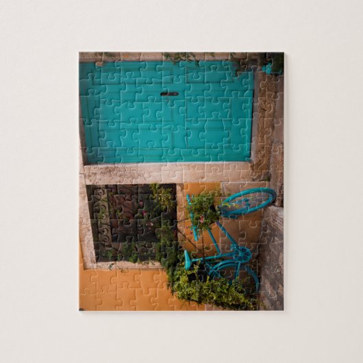 Blue Bicycle and Door in Summer ジグソーパズル (縦)