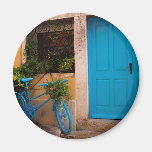Blue Bicycle and Door in Summer マグネット (正面)