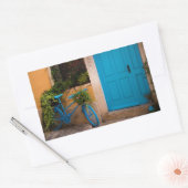 Blue Bicycle and Door in Summer 長方形シール (封筒)