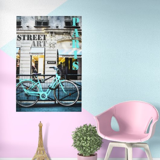 Blue Bicycle in Paris Photo Art フォトプリント