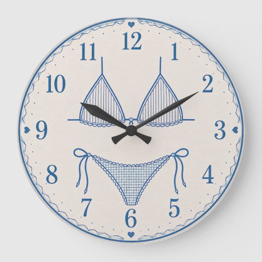 Blue Bikini Line Art Beach Fashion ラージ壁時計 (正面)