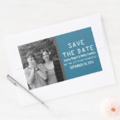 Blue Binary Code Photo Save the Date Stickers 長方形シール (封筒)