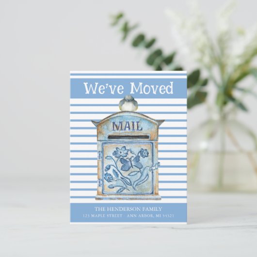 Blue Birdメールボックスの移動案内はがき ポストカード (スタンド正面)