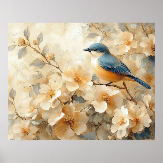 Blue Bird Blossoming Tree Painting ポスター (正面)