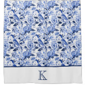 Blue Bird Chinoiserie Monogram  シャワーカーテン (正面)