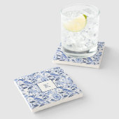 Blue Bird Chinoiserie Monogram  ストーンコースター (横)