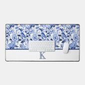 Blue Bird Chinoiserie Monogram デスクマット (キーボード&マウス)