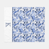 Blue Bird Chinoiserie Monogram  フリースブランケット (正面(横))