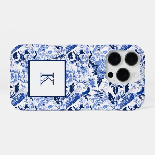 Blue Bird Chinoiserie Monogram  iPhoneケース (裏面横)
