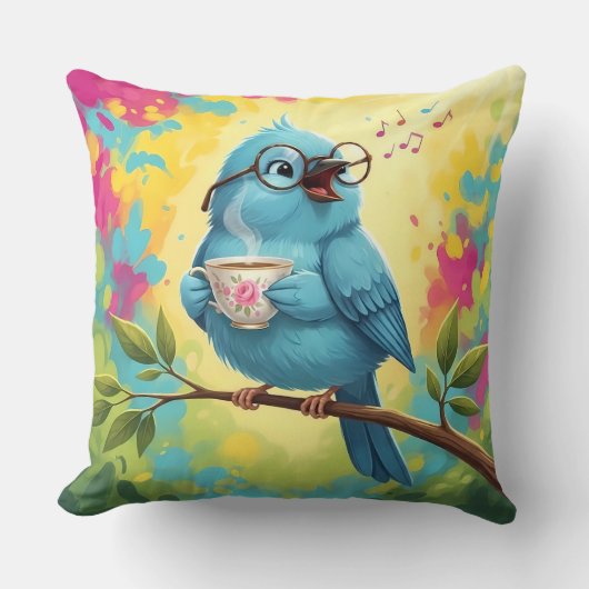 Blue Bird Cozy Throw Pillow  クッション (正面)