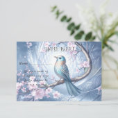 Blue Bird Floral Baby Shower エンクロージャーカード (スタンド正面)