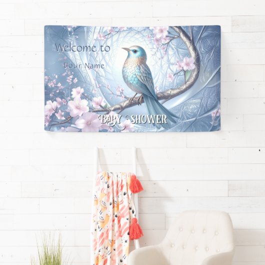 Blue Bird Floral Baby Shower 横断幕 (インサイチュ)