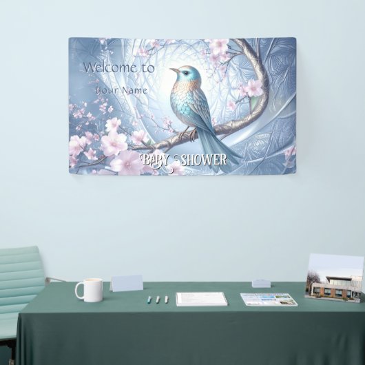 Blue Bird Floral Baby Shower 横断幕 (トレードショー)