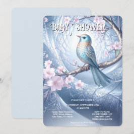 Blue Bird Floral Baby Shower Invitation 招待状