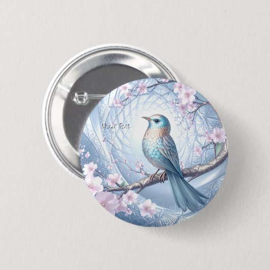 Blue Bird Floral Button 缶バッジ (正面&裏面)