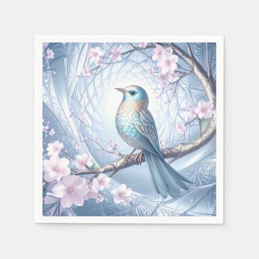 Blue Bird Floral Napkins スタンダードカクテルナプキン (正面)