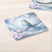 Blue Bird Floral Paper Coaster スクエアペーパーコースター (アングル)