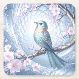 Blue Bird Floral Paper Coaster スクエアペーパーコースター