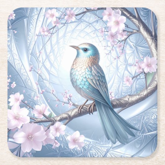 Blue Bird Floral Paper Coaster スクエアペーパーコースター (正面)
