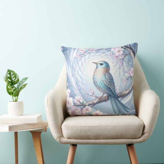 Blue Bird Floral Throw Pillow クッション (椅子)